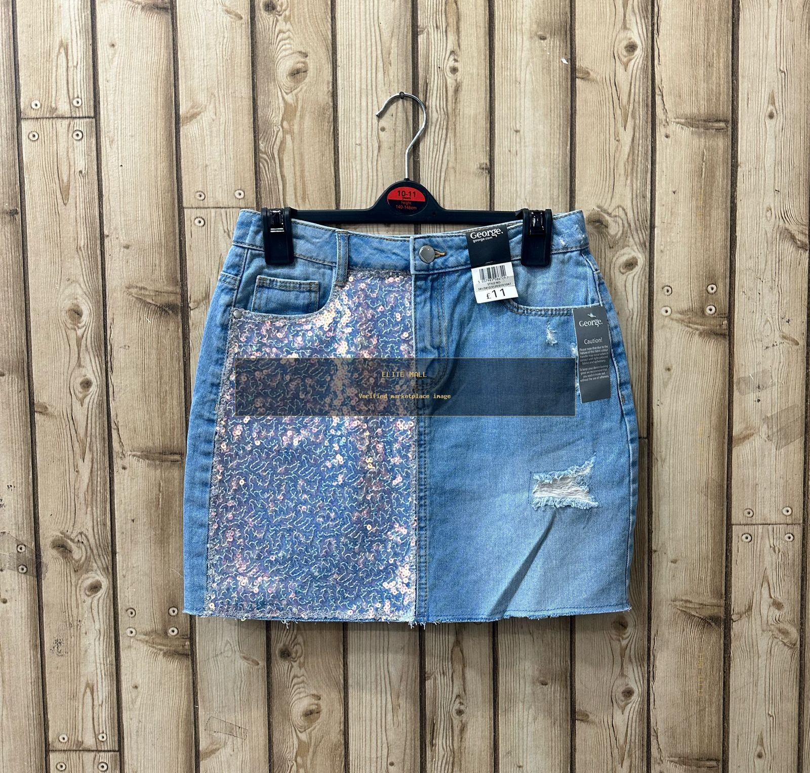 Denim Skirt with Sequin Panel
