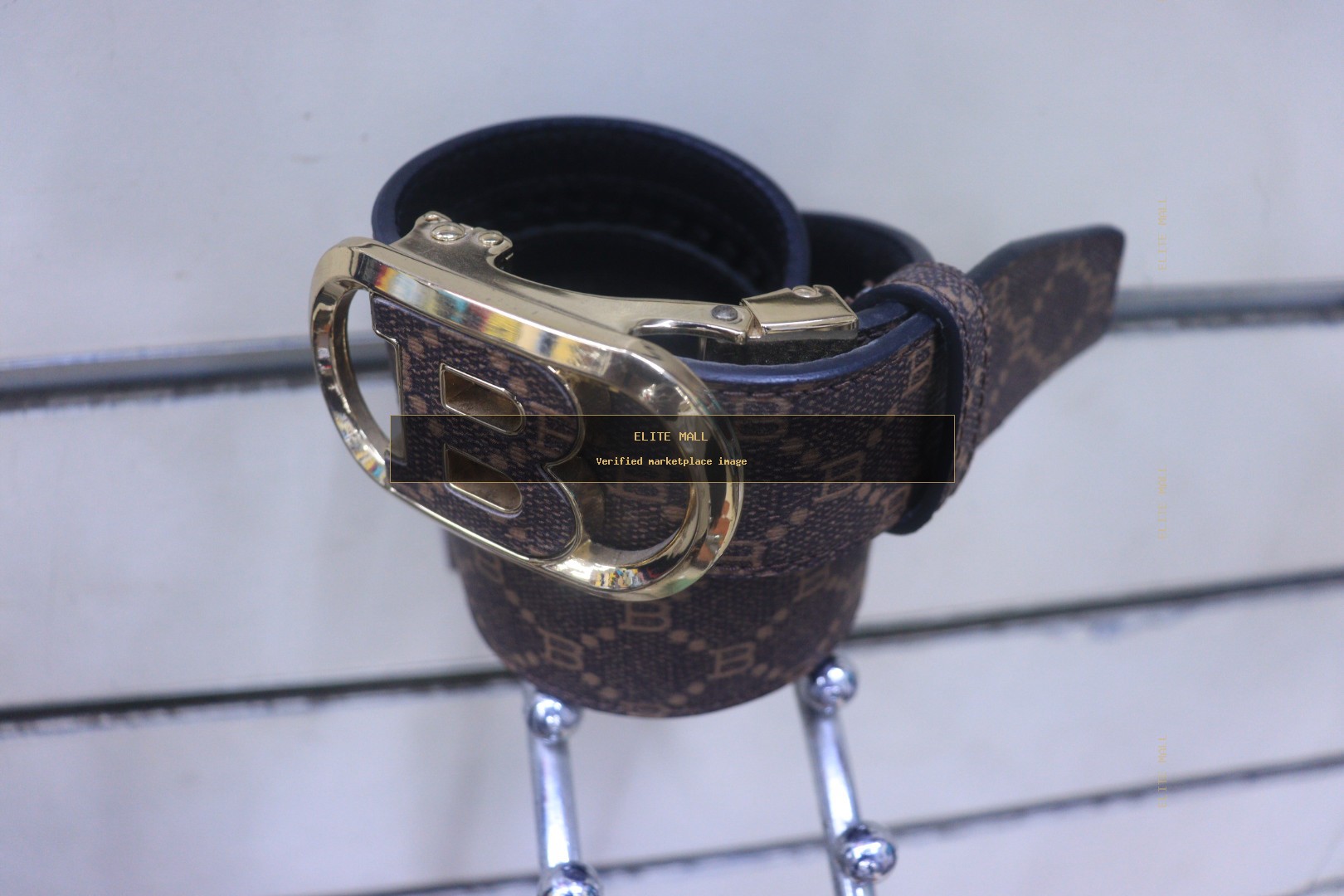 Monogram Pattern Belt with Gold B Buckle from CHAMPION STYLES