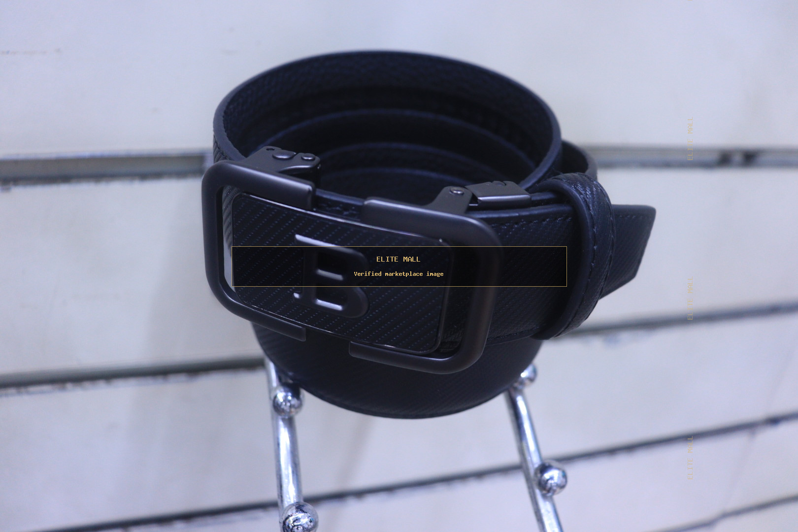 Black Textured Leather Belt with B Buckle from CHAMPION STYLES