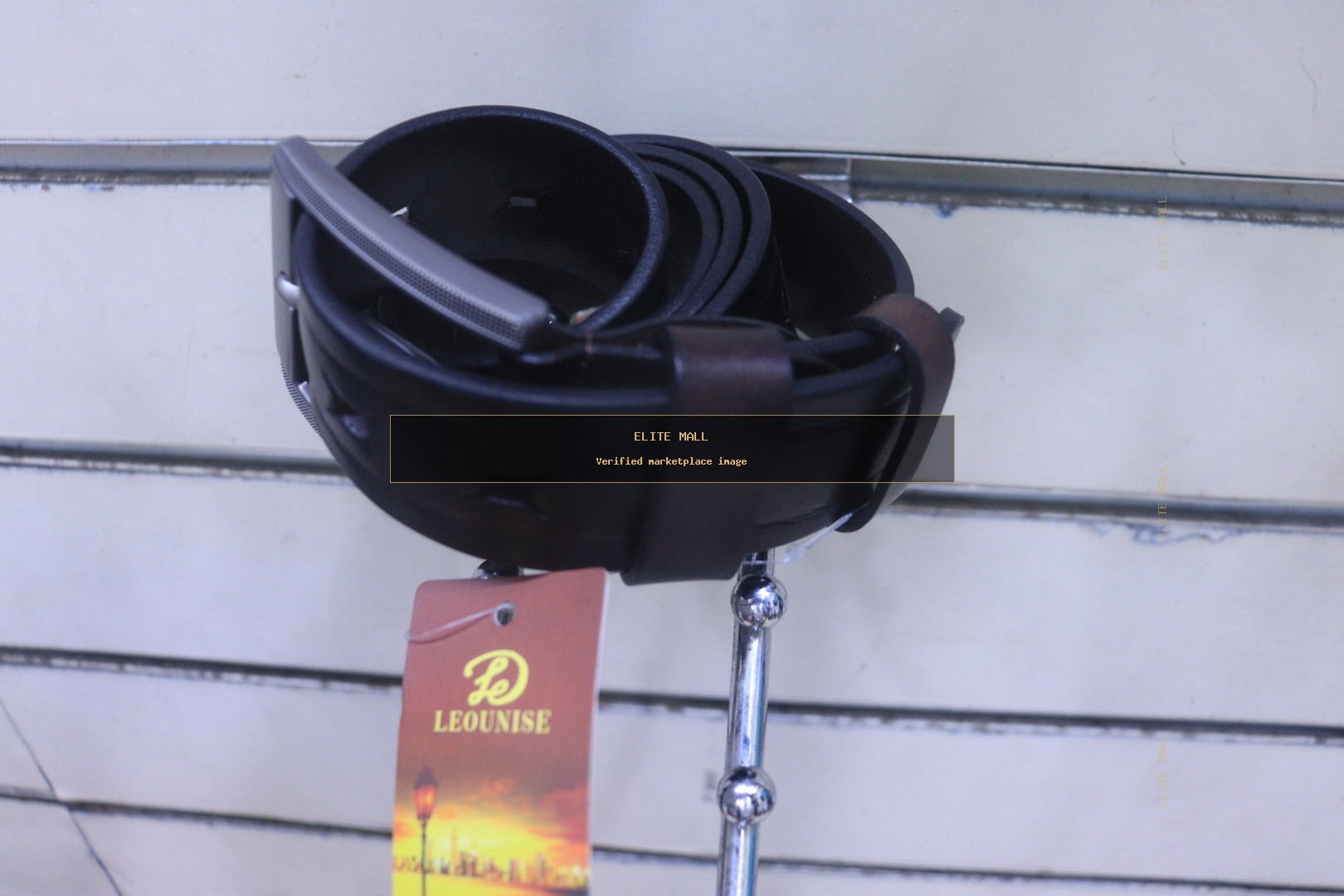 LEOUNISE Black Leather Belt