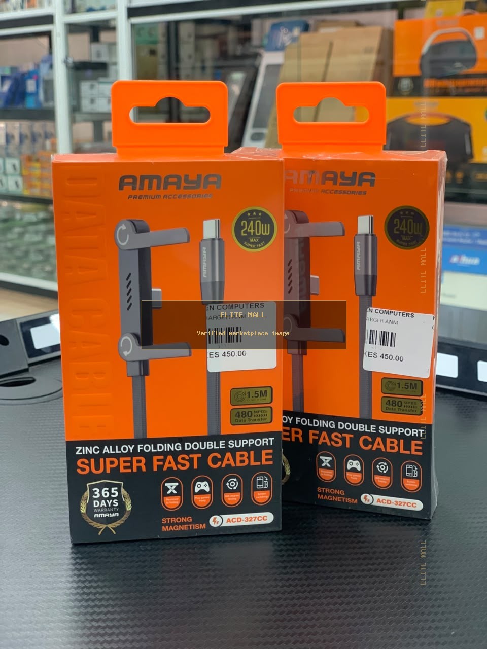 Amaya Zinc Alloy Folding Double Support Super Fast Cable 240W 1.5M from Ken Computers