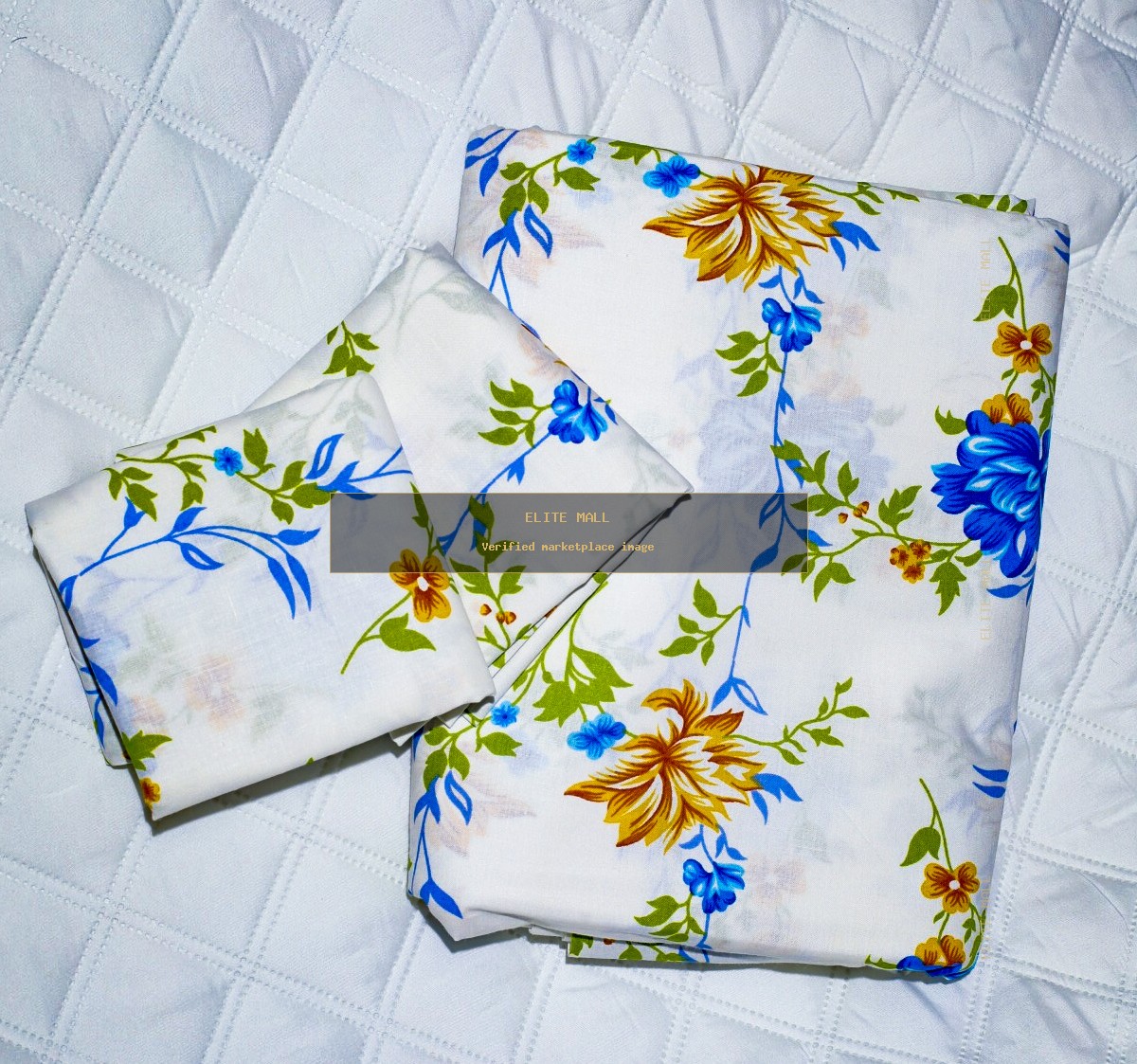Blue and Mustard Floral Bed Sheet Set