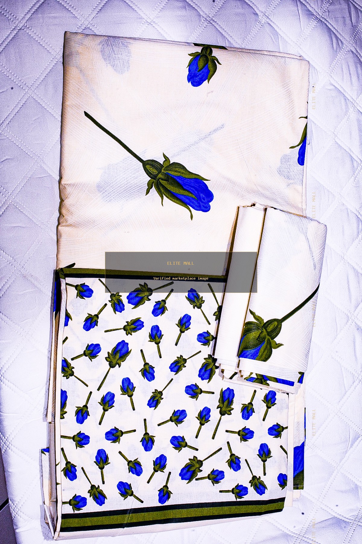 Blue Bud Floral Bed Sheet Set