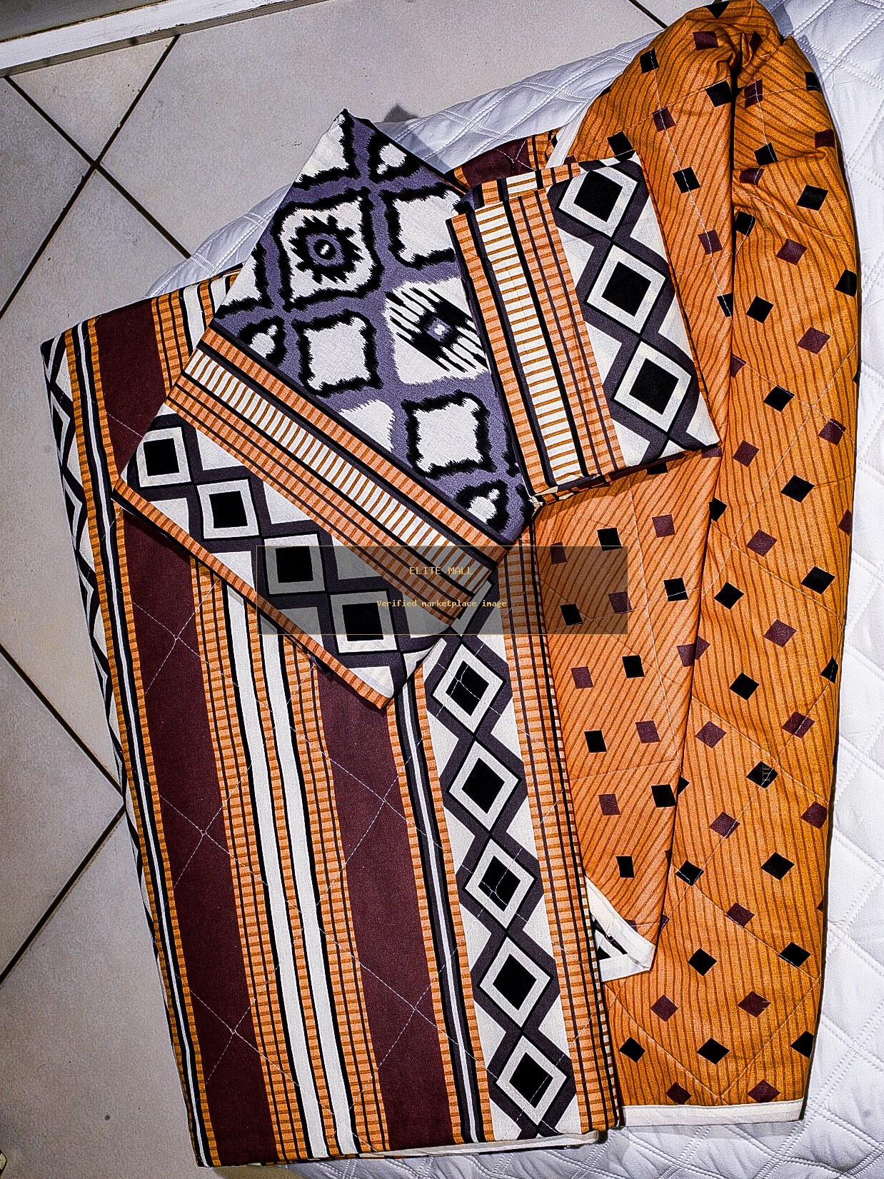 Brown Black Geometric Quilt Set