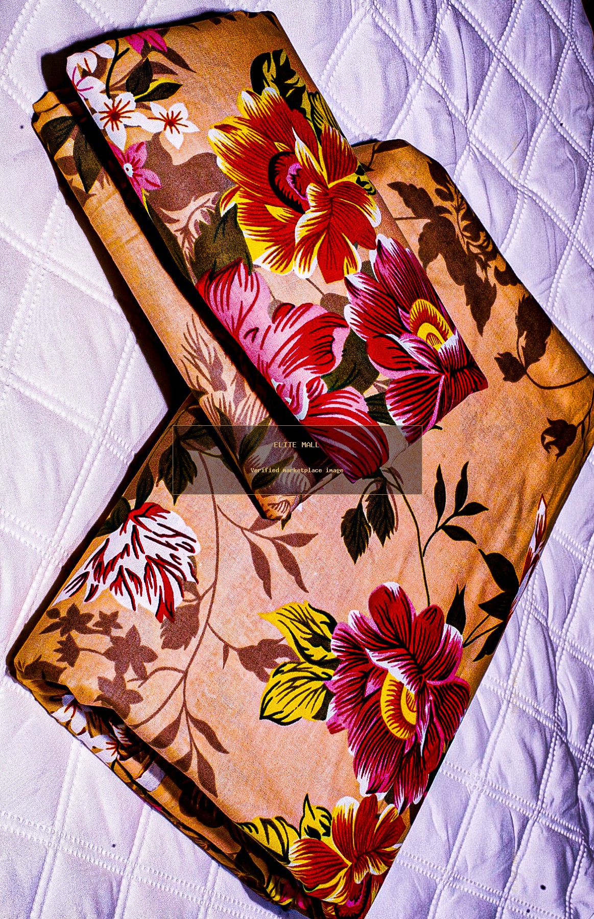 Brown Red Floral Bed Sheet Set