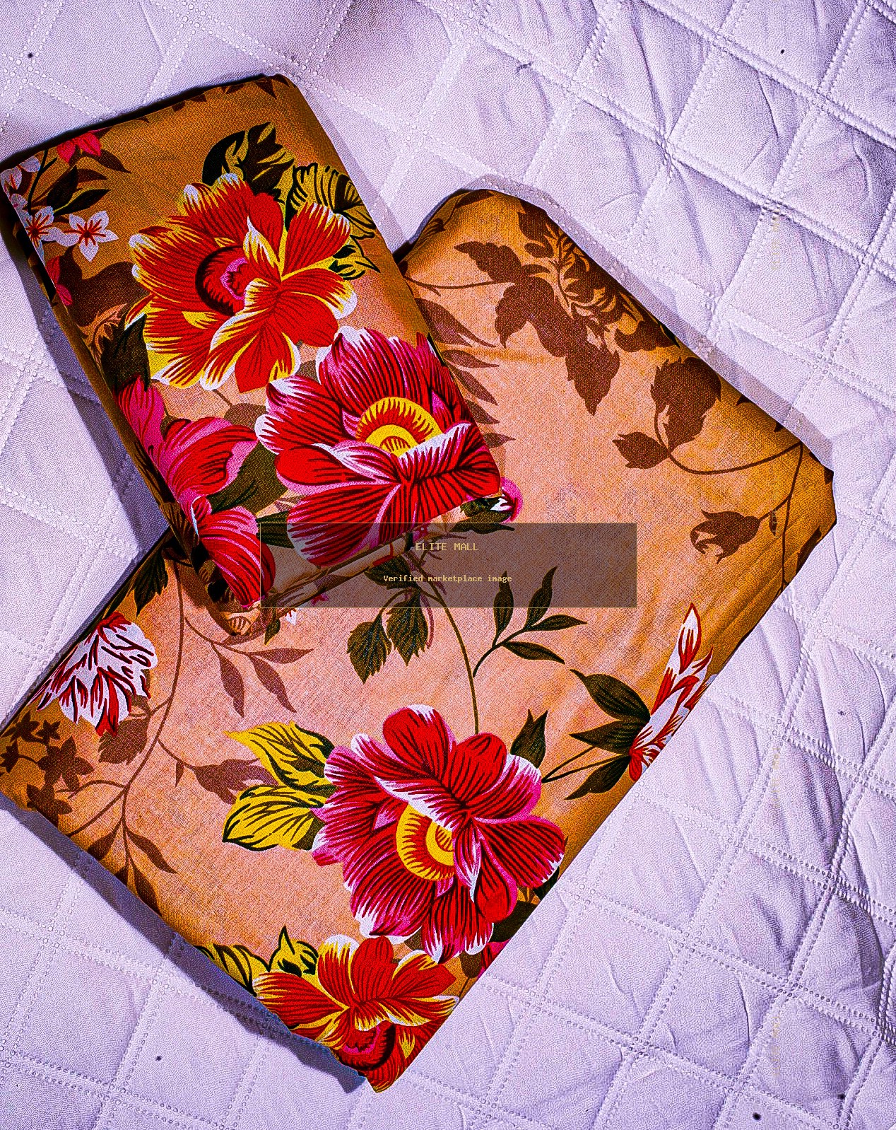 Brown Red Floral Bed Sheet Set - Alternate View