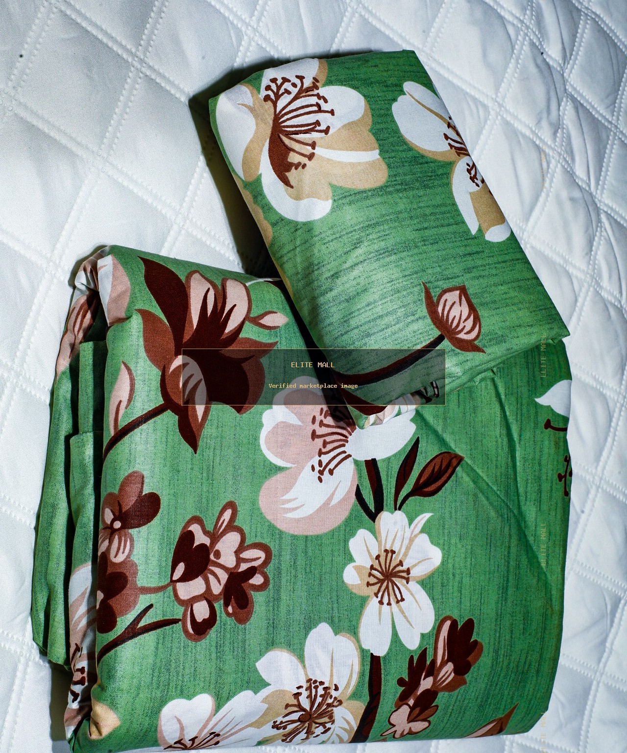 Green Brown Floral Bed Sheet Set