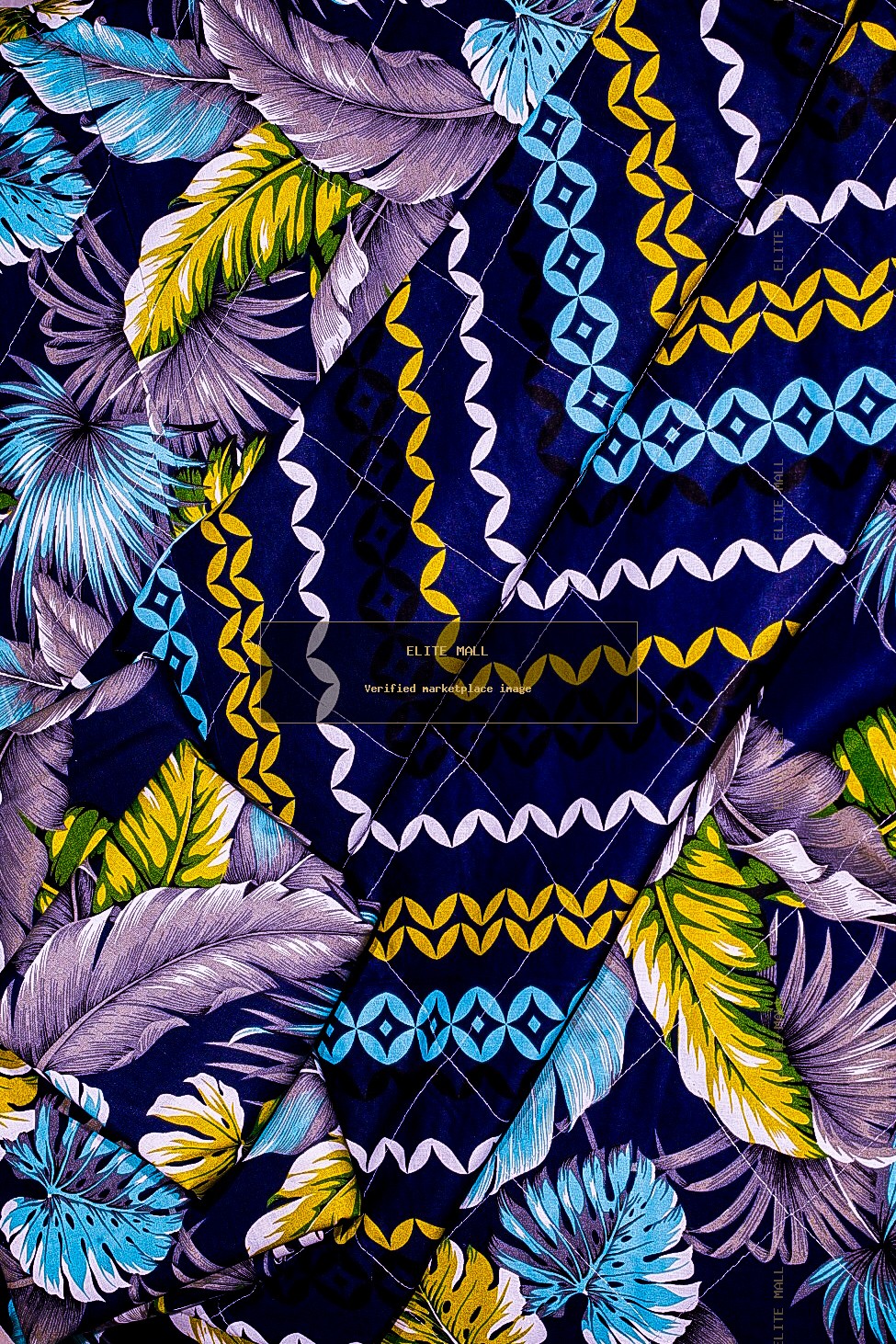 Navy Tropical Leaf Quilt Set