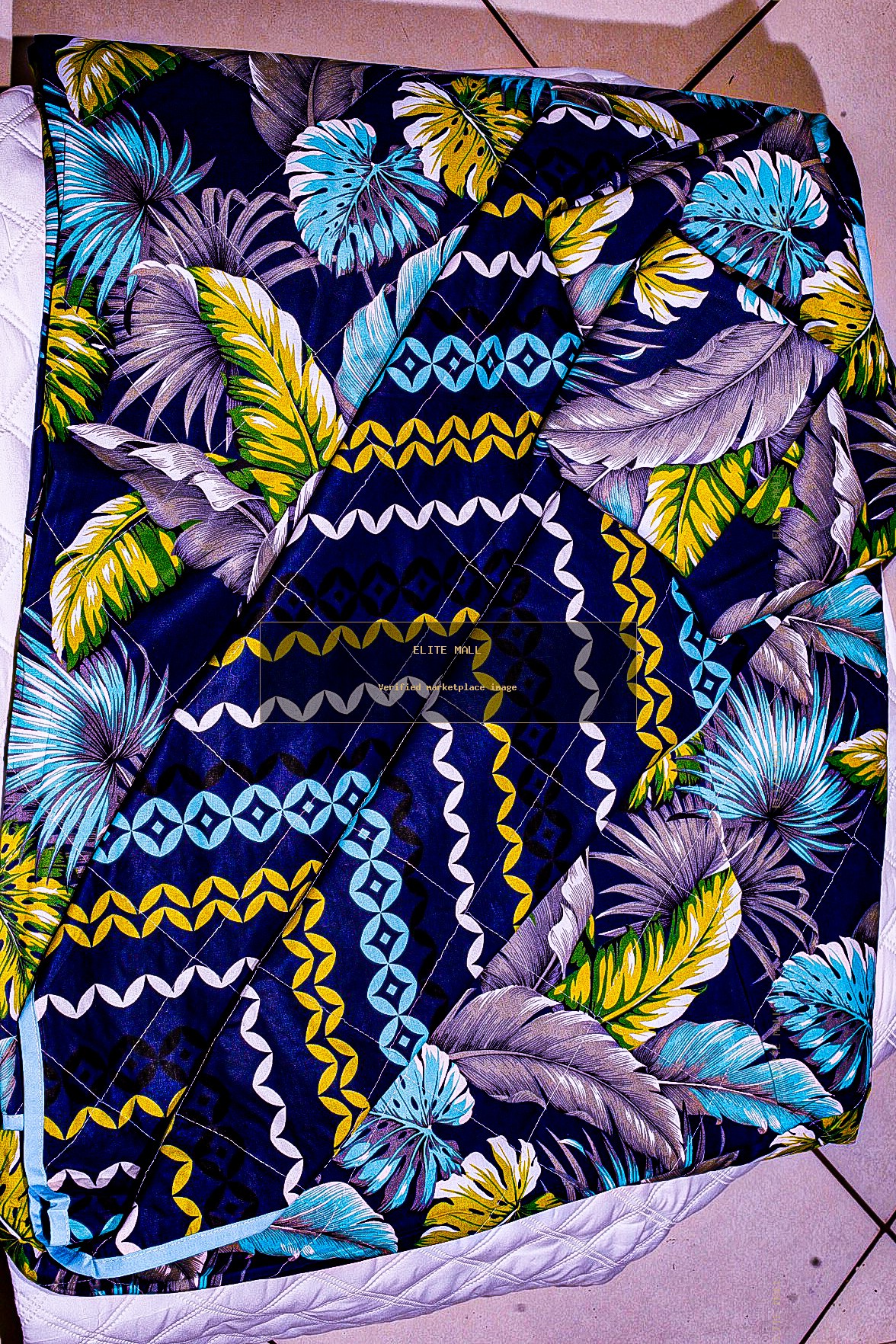 Navy Tropical Leaf Quilt Set - Alternate View