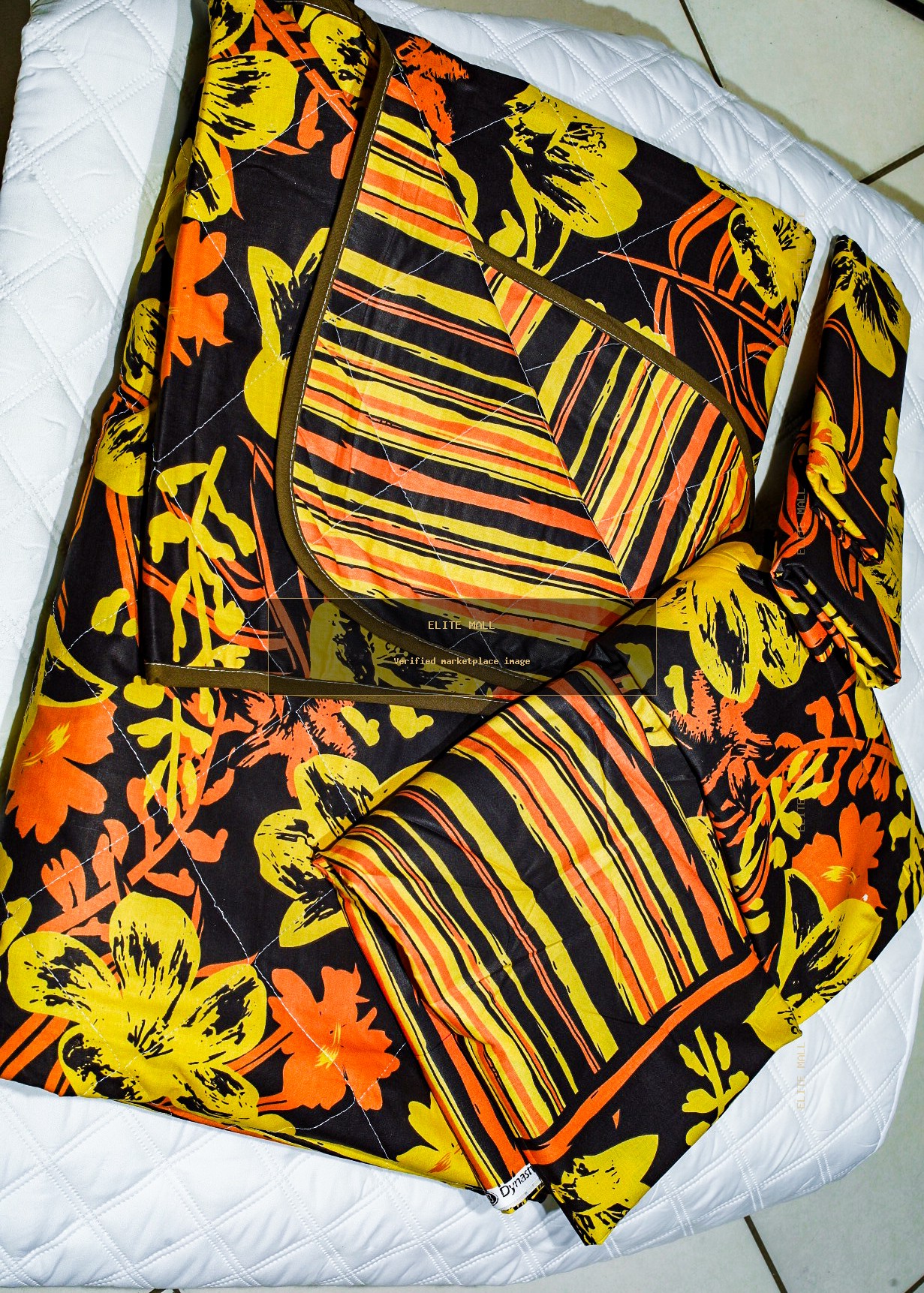 Orange Green African Print Quilt Set