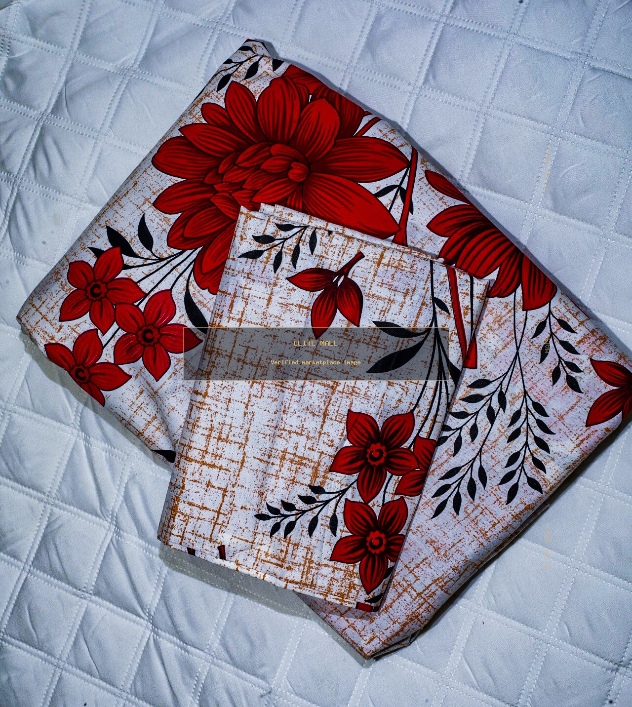 Red Floral Patchwork Bed Sheet Set
