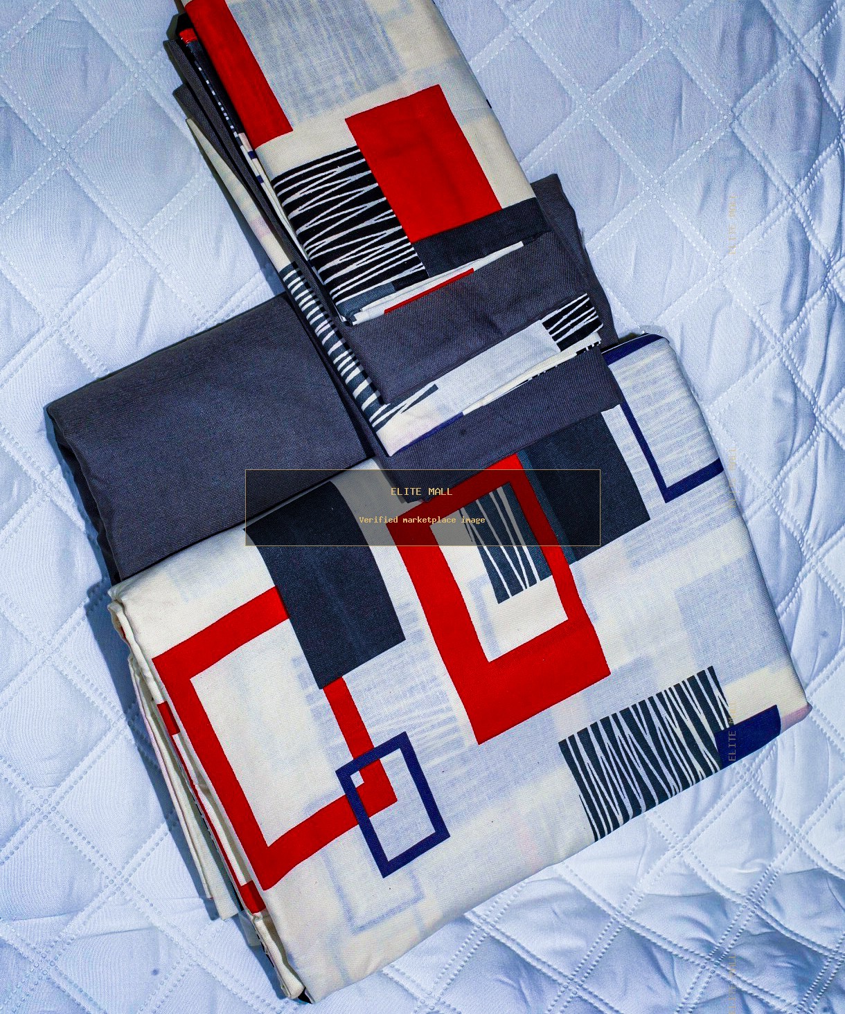 Red Grey Geometric Bed Sheet Set