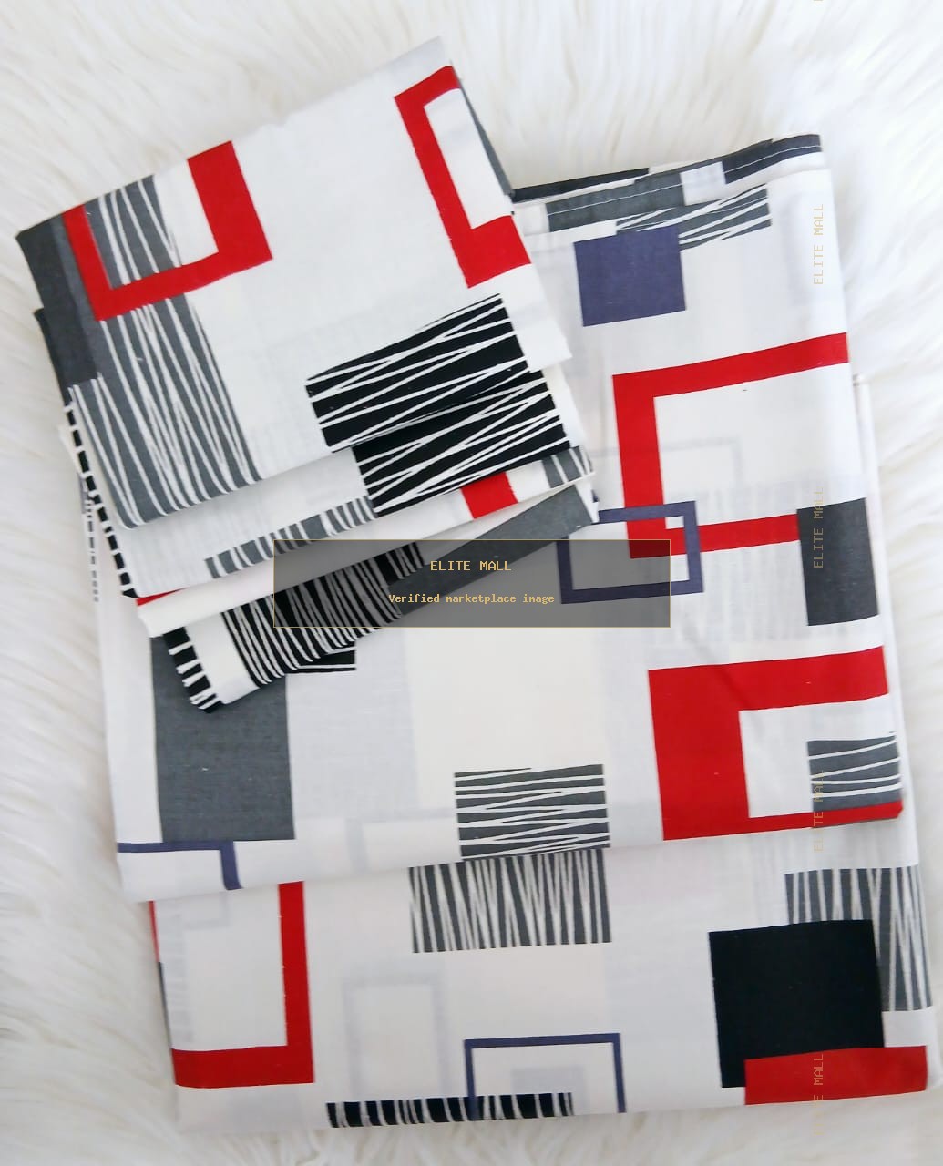 Red Grey Geometric Bed Sheet Set