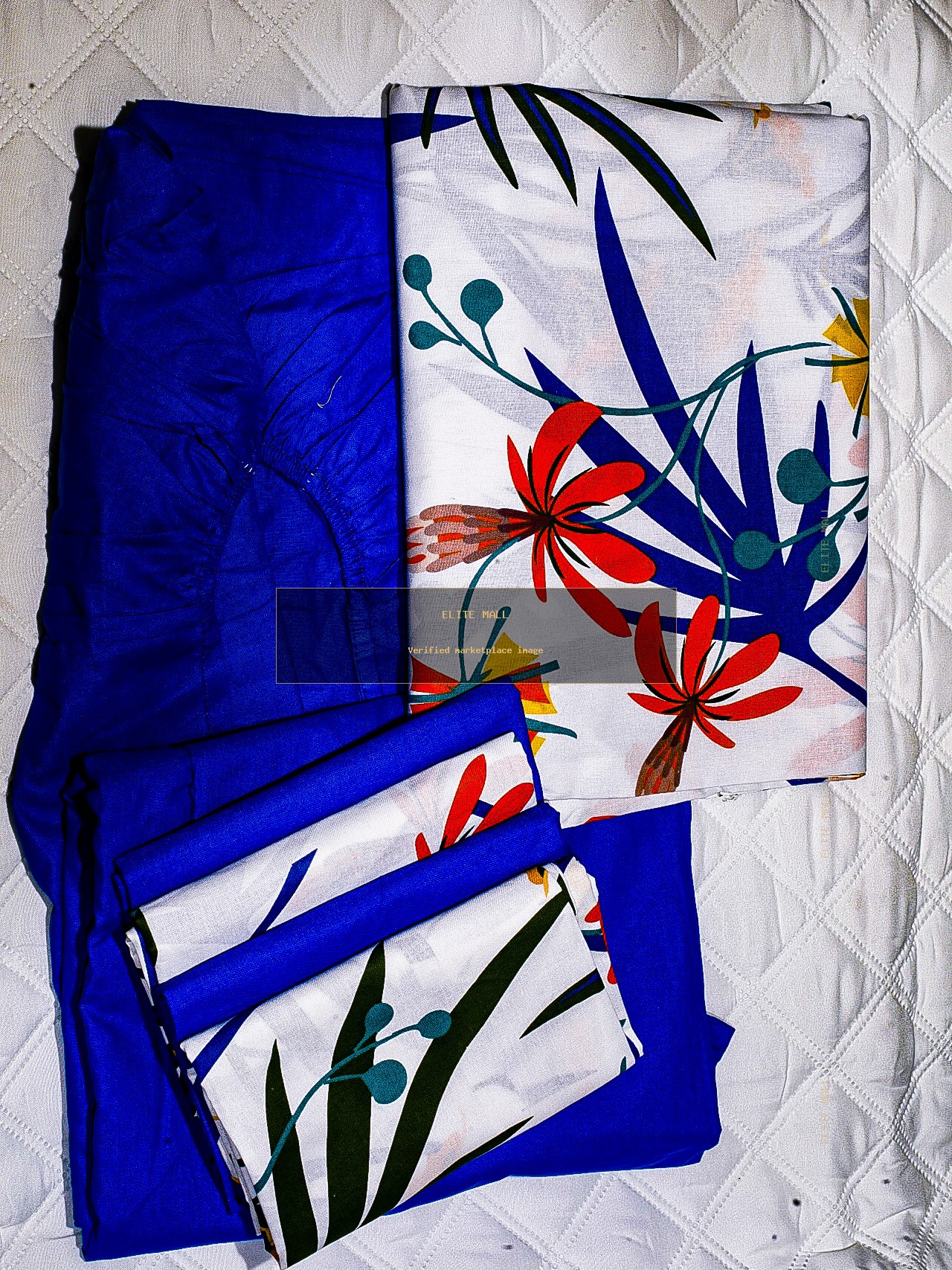 Royal Blue Floral Mix-and-Match Bed Sheet Set