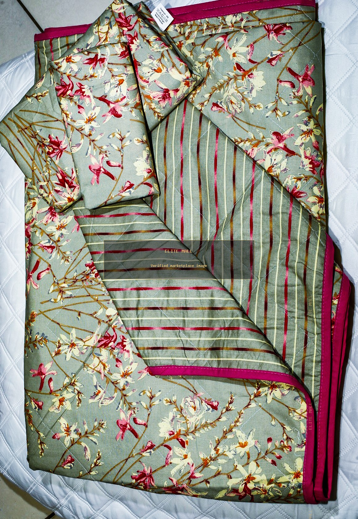 Sage Floral Stripe Quilt Set