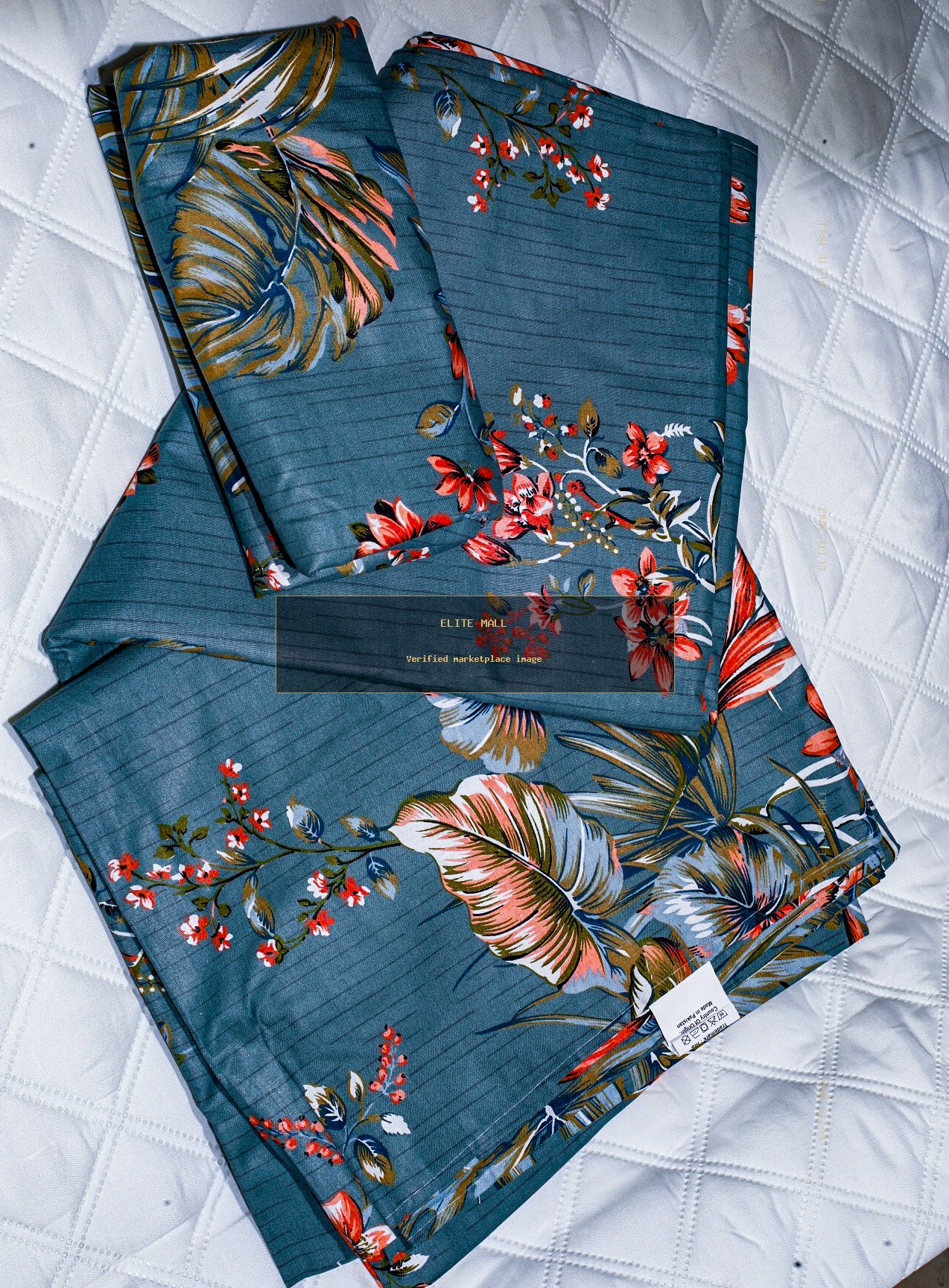 Teal Tropical Floral Bed Sheet Set
