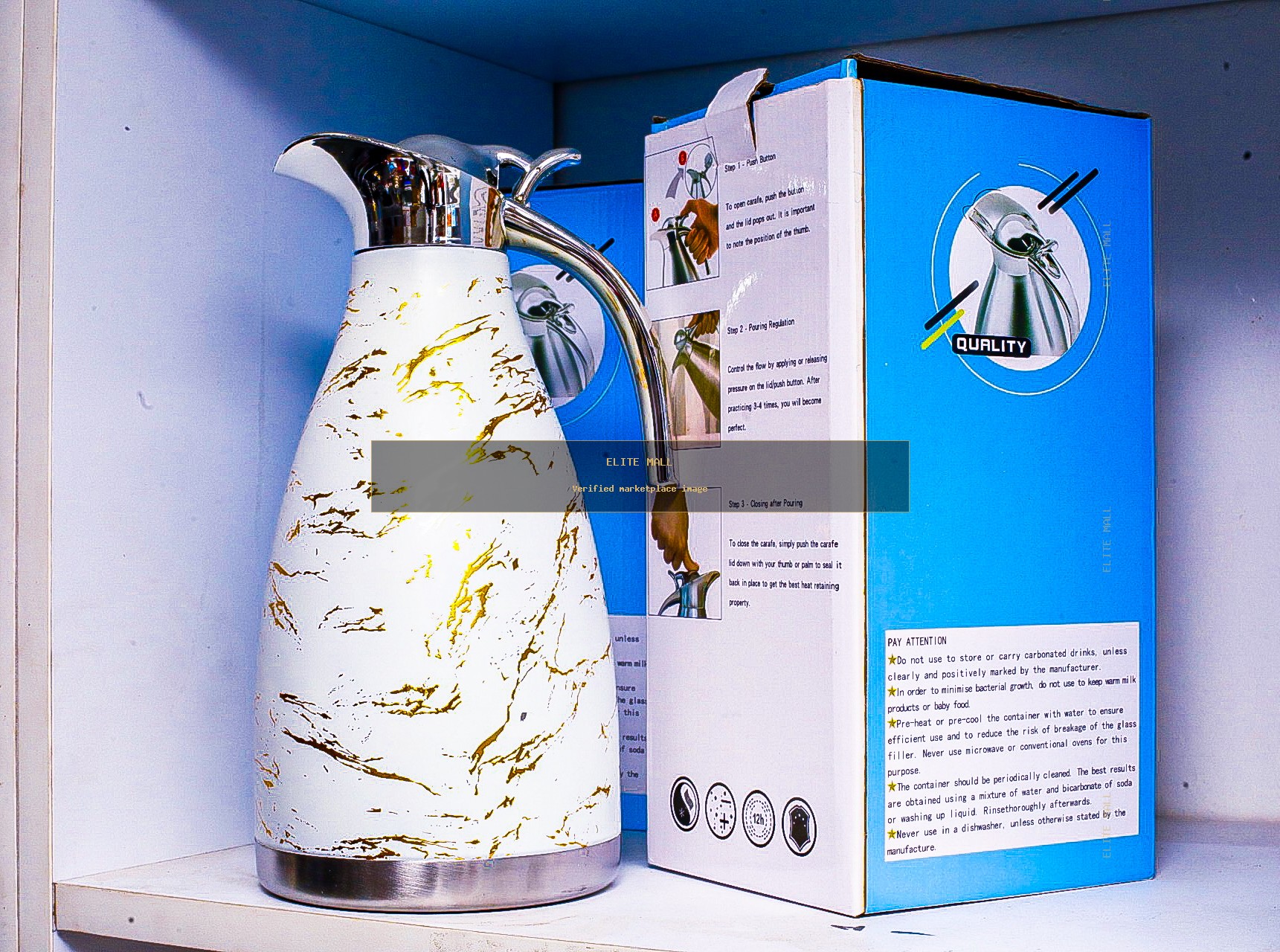 Luxury Marble-Patterned Vacuum Thermal Carafe Jug.