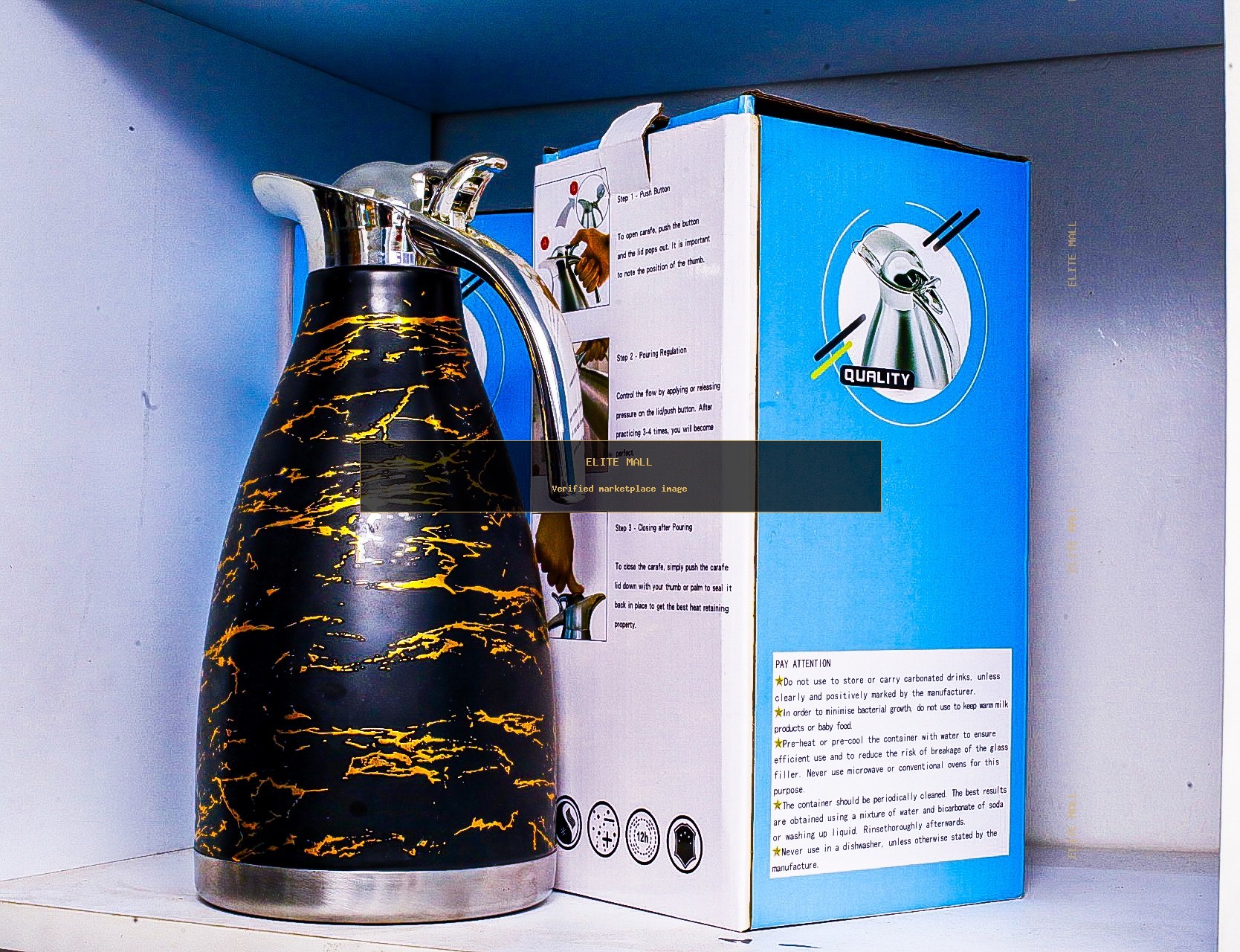 Luxury Marble-Patterned Vacuum Thermal Carafe Jug.